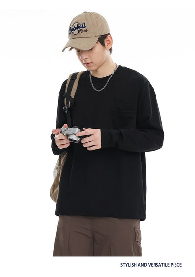 Camiseta Suelta de Cuello Redondo Manga Larga Básica para Hombre - Image 32