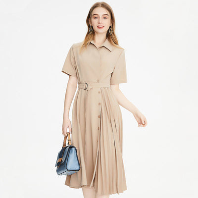Vestido Camisero con Pliegues Irregulares y Cuello Clásico - Image 12