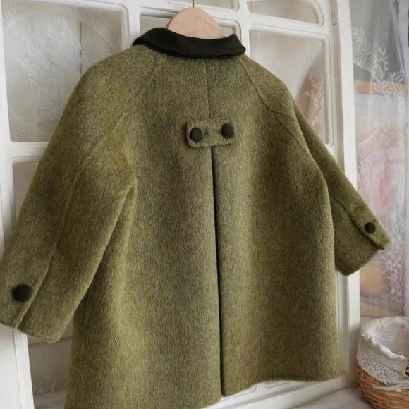 Abrigo de Lana Retro Verde Militar Niños - Corte Medio