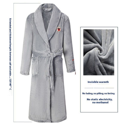 Bata Térmica de Terciopelo Coral para Hombre - Pijama Acolchado con Cinturón - Image 30