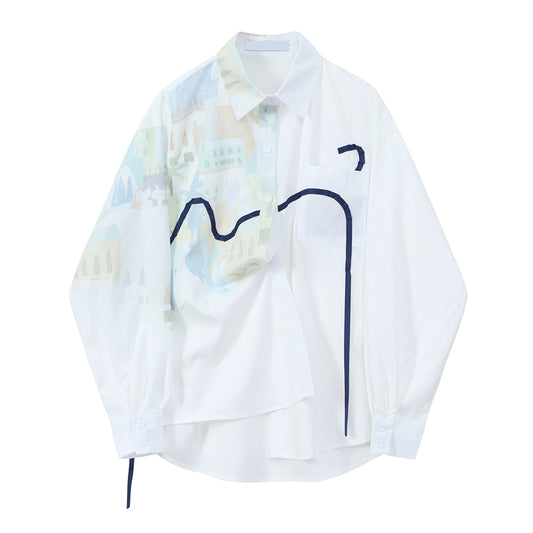Blusa Larga Estampada con Diseño de Rayas Irregulares para Mujer