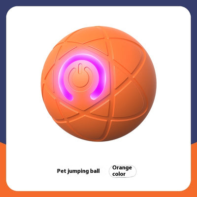 Orange pet jumping ball with a glowing purple power button icon, designed for interactive play with dogs and cats. - Image 6