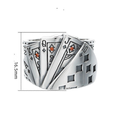 Anillo de Plata Esterlina Tonghuashun Poker Retro para Hombre - Image 10