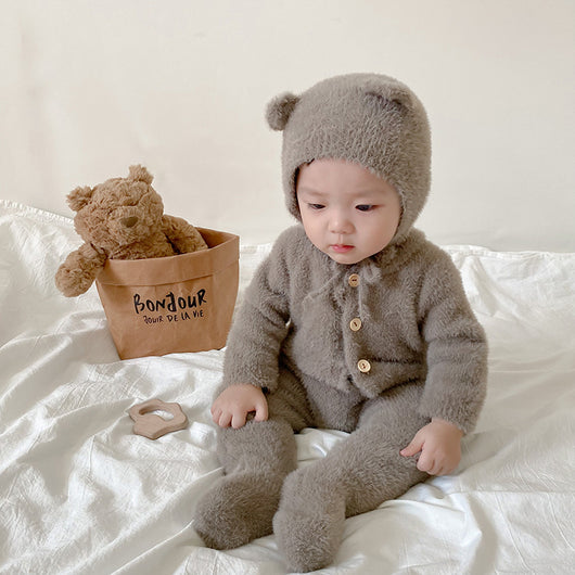 Pijama Enterizo de Bebé en Felpa Mink con Patrón Osito y Pies Cerrados - Image 8