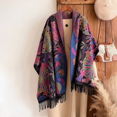 Bufanda Étnica Cálida de Diseño Floral y Aves para Mujer - Image 11