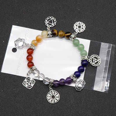 Pulsera de Chakras con Ágata Multicolor y Símbolo Yoga - Image 12