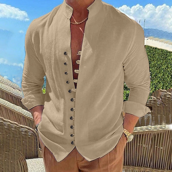 Camisa Casual Hombre Manga Larga Botones Retro Suelta