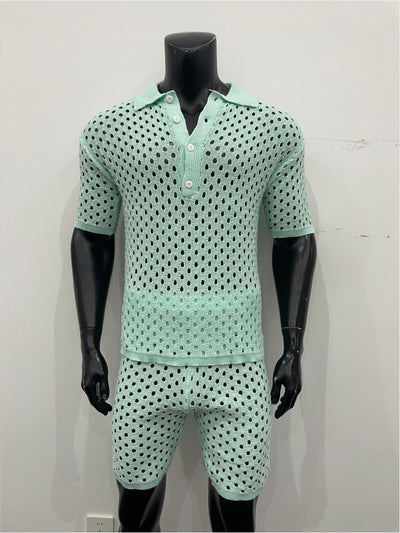 Conjunto de Polo Abotonado y Shorts en Punto Acanalado - Image 9