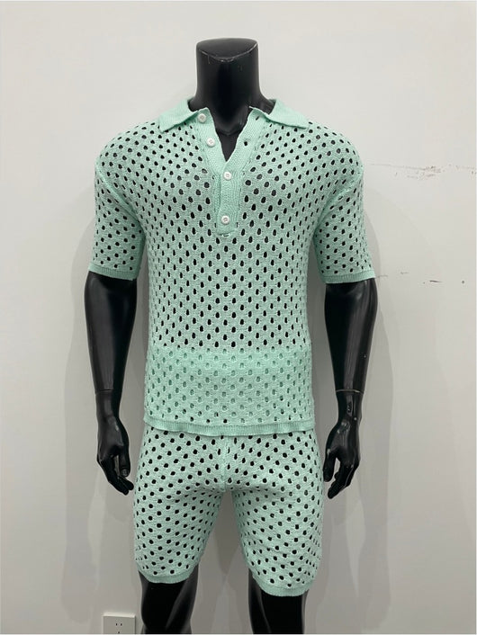 Conjunto de Polo Abotonado y Shorts en Punto Acanalado - Image 9