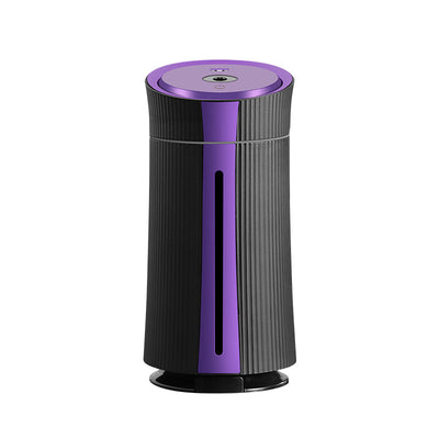Black and purple columnar mini USB humidifier with ribbed texture and visible water level indicator. - Image 6