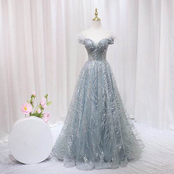 Vestido de Noche Plata Asimétrico Elegante para Mujer