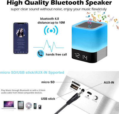 Reloj Despertador Parlante Bluetooth con Pantalla Táctil y Luz LED Multicolor - Image 6
