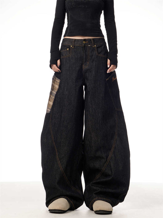 Pantalones Rectos Anchos con Costuras Cuadros Retro para Mujer - Image 5