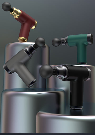 Black mini massage gun with a spherical head attachment and an LCD screen showing "32" with power and intensity buttons. - Image 8