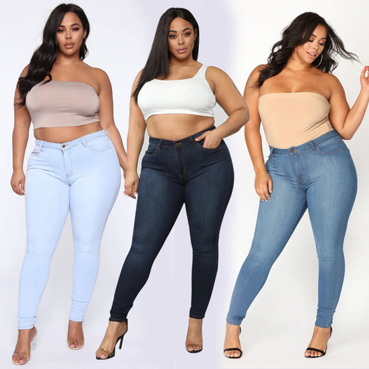 Pantalones Vaqueros Lápiz de Talle Alto con Elasticidad Premium para Mujeres Talla Grande