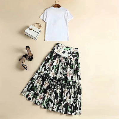 Conjunto Elegante: Blusa Blanca con Falda Midi Negra y Blanca - Image 10