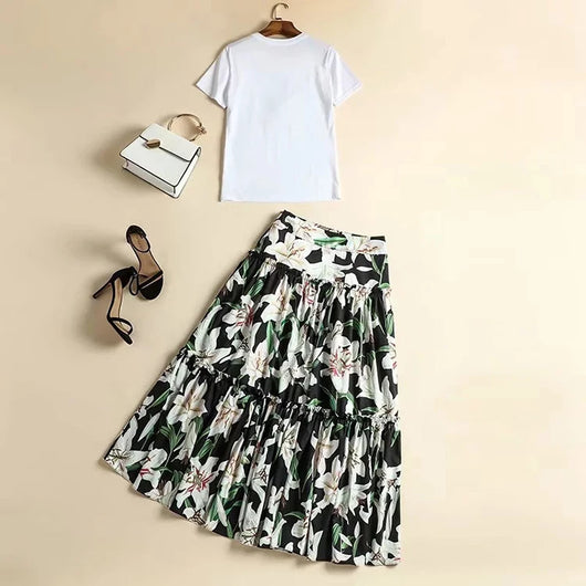 Conjunto Elegante: Blusa Blanca con Falda Midi Negra y Blanca - Image 10