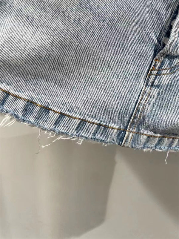 Falda Denim Vintage con Dobladillo Deshilachado