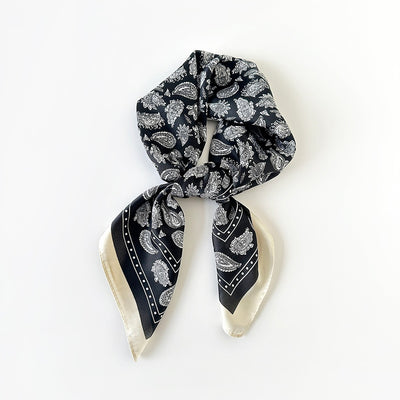 Pañuelo de Seda Estampado Paisley Negro - Cinturón Decorativo y Banda para Cabello - Image 31