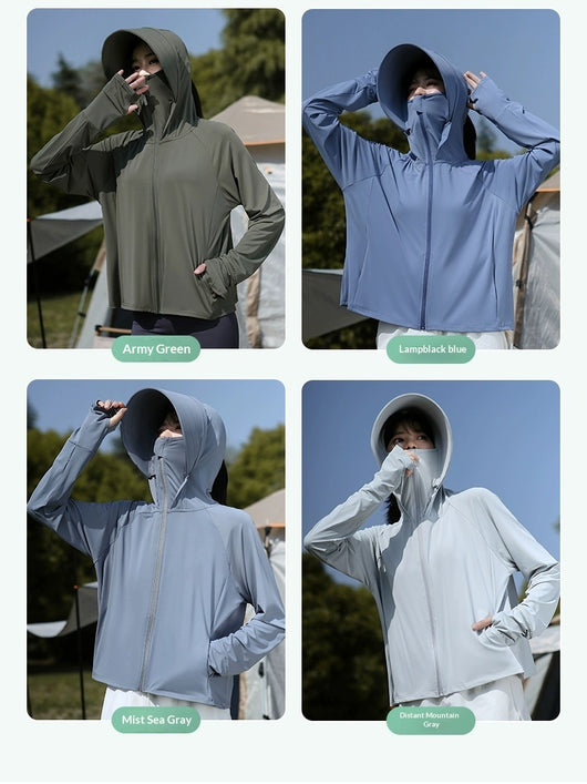 Ropa de Protección Solar Tipo Ice Silk con Ala Ancha para Mujer - Image 22