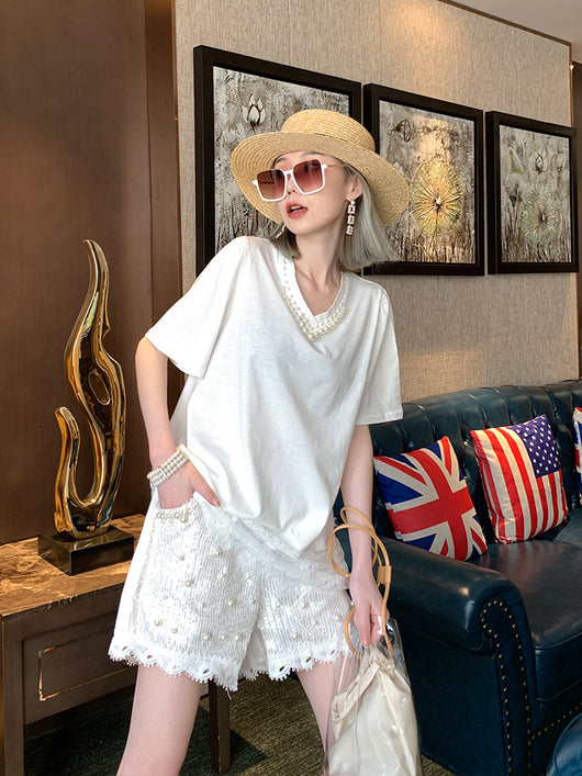 Shorts de Encaje Perlado Brillante para Mujer - Image 10