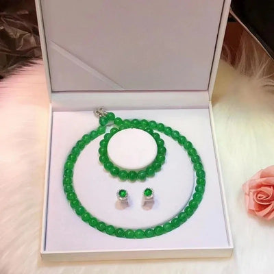 Conjunto de Pulsera, Collar y Aretes de Calcedonia Verde Emperador - Image 10