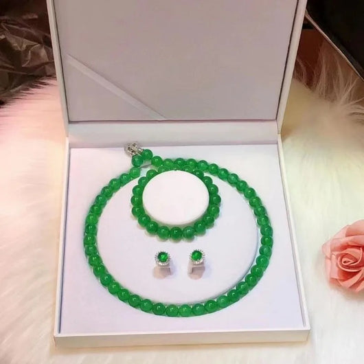 Conjunto de Pulsera, Collar y Aretes de Calcedonia Verde Emperador - Image 10