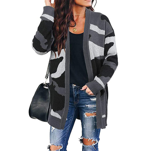 Cardigan Tejido Camuflaje Largo para Mujer - Image 4