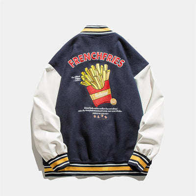 Chaqueta de Béisbol Holgada Unisex con Bordado de Papas Fritas - Image 13