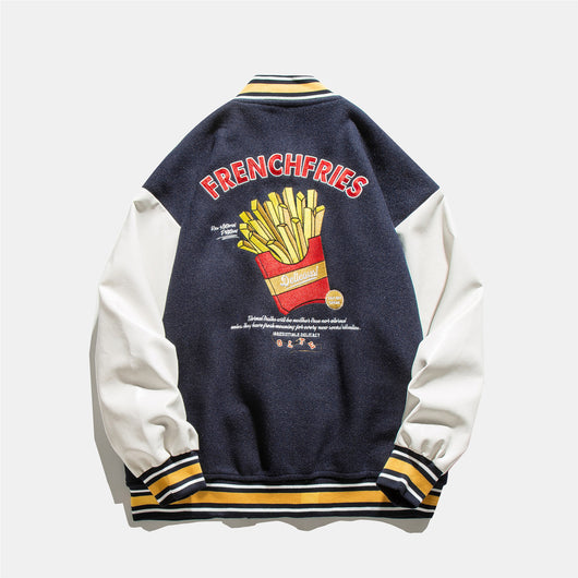 Chaqueta de Béisbol Holgada Unisex con Bordado de Papas Fritas - Image 13