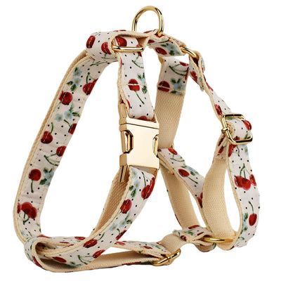 Collar para Mascotas con Estampado de Cerezas, Correa de Tracción y Hebilla Dorada Desprendible - Image 9