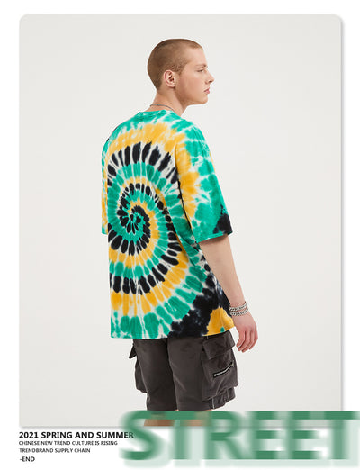 Camiseta Tie-Dye Vórtice Tricolor para Hombre - Estilo Urbano Europeo - Image 7