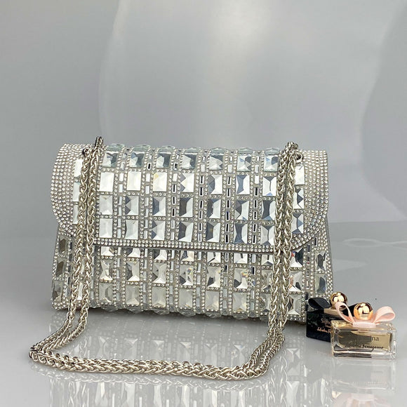 Clutch de Cristal Brillante con Cadena de Strass
