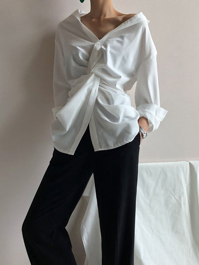 Camisa Suelta con Cuello en V Irregular - Primavera - Image 5