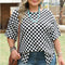 Blusa Talla Grande Estampado Cuadros Negro con Escotes Laterales