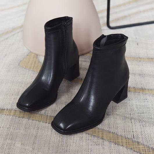 Botas Martin de Tacón Grueso con Cierre Lateral - Botines de Moda Cuadrada - Image 4