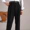 Pantalones Plisados Retro de Cintura Alta en Pana