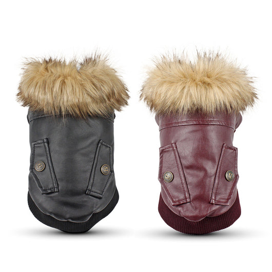 Abrigo de Cuero con Cuello de Piel para Perros - Otoño e Invierno - Image 10