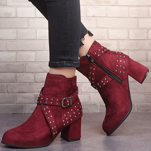 Botas Tobilleras de Tacón Alto en Gamuza con Hebilla - Otoño Invierno - Image 4