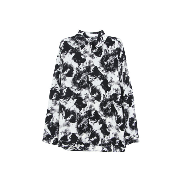 Camisa Suelta con Cuello Solapa y Estampado Tie-Dye en Tinta