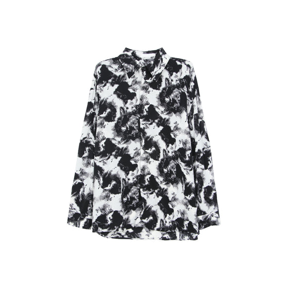 Camisa Suelta con Cuello Solapa y Estampado Tie-Dye en Tinta