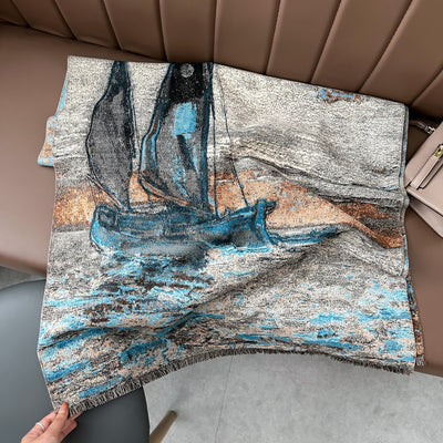 Chal Bufanda Mujer Pintura al Óleo Velero - Diseño Artístico - Image 8
