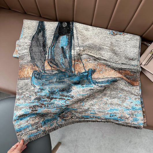 Chal Bufanda Mujer Pintura al Óleo Velero - Diseño Artístico - Image 8