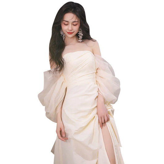 Vestido de Novia Largo Escote Tubo Elegante y Minimalista - Image 5