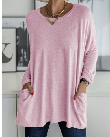 Blusa Suelta de Manga Larga y Cuello Redondo con Bolsillos - Colores Sólidos - Image 12