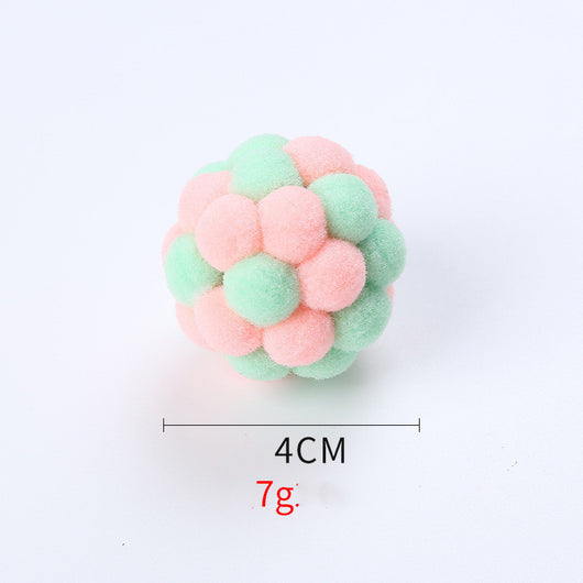 Red and green plush pom-pom ball cat toy, 4cm in diameter, for playful cats. - Image 5