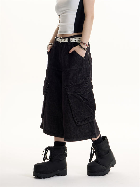 Shorts Denim Retro Americano Cargo con Bolsillos - Estilo Workwear - Image 3