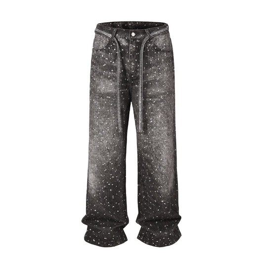 Jeans Holgados Estampado Diamante Efecto Vintage Apilados - Image 3