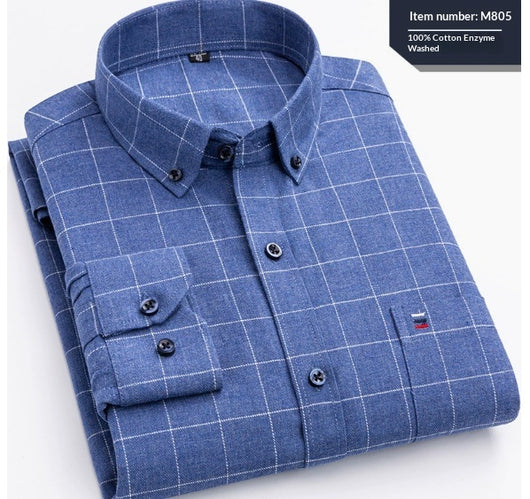 Camisa de Cuadros Algodón Peinado Manga Larga para Hombre - Casual Profesional Otoño Invierno - Image 24