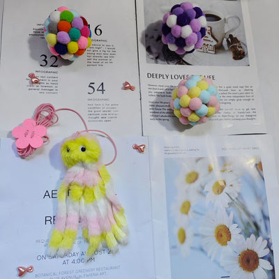 Purple plush cat teaser toy with googly eyes, elastic strings, and a pink flower attachment, resembling an octopus. - Image 10